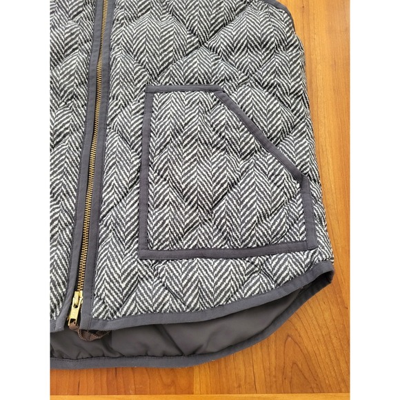 J Crew Womens Medium Down Vest Puffer Quilted Herringbone Full Zip M Gray - Picture 8 of 8